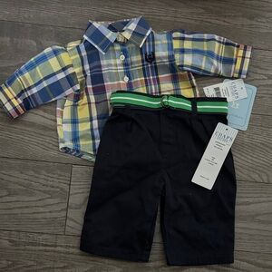 NWT Chaps  Size 3 Minth Plaid Shirt and Black Pants Set